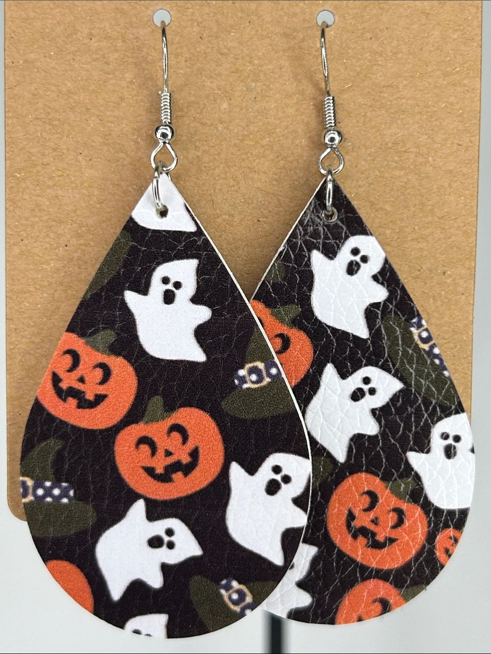 *LAST SET* Faux Leather Dangle Earrings Halloween Ghost Pumpkin Fashion Jewelry
